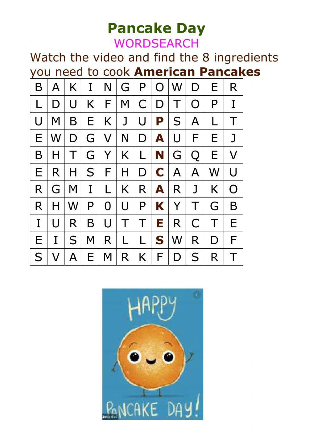 Pancake wordsearch recipe