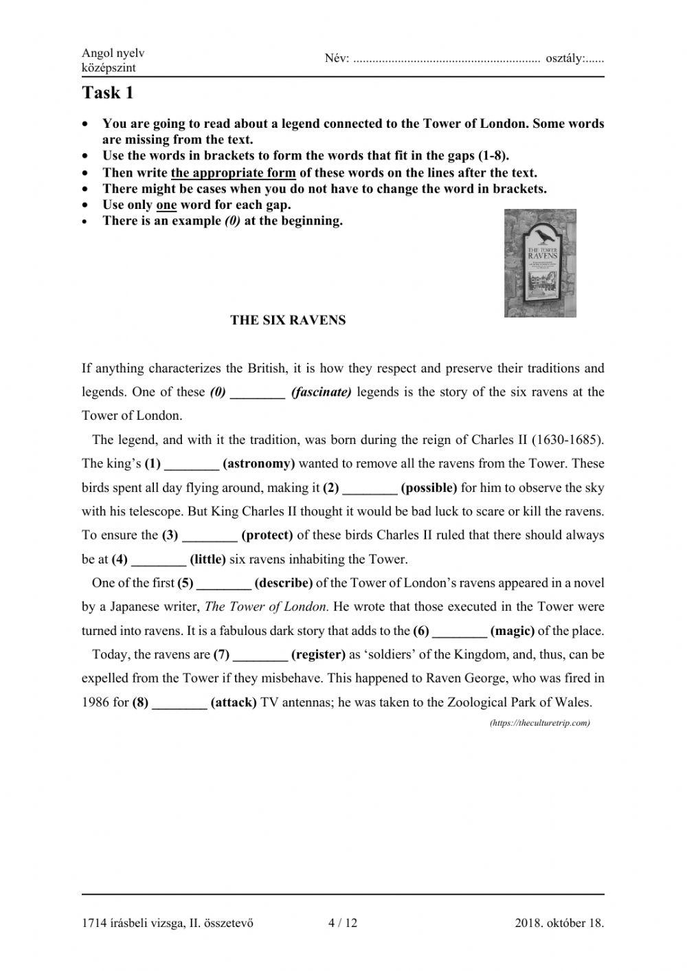 Matura B1 Use of English word formation