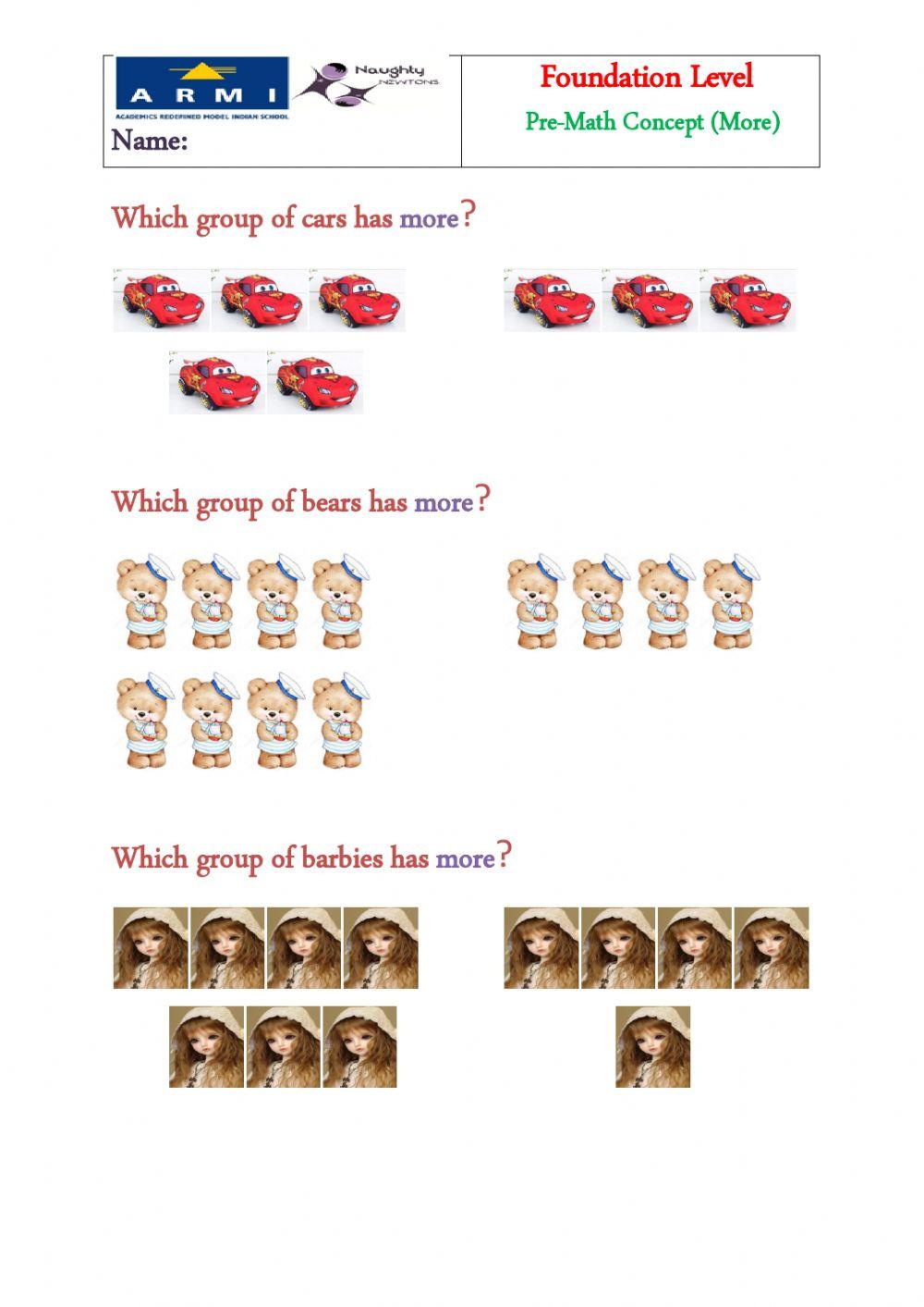 More & Less P1 worksheet | Live Worksheets