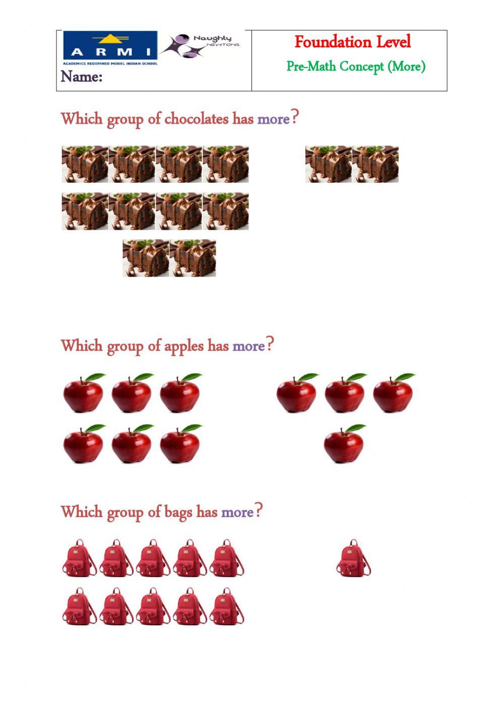 More & Less P1 worksheet | Live Worksheets