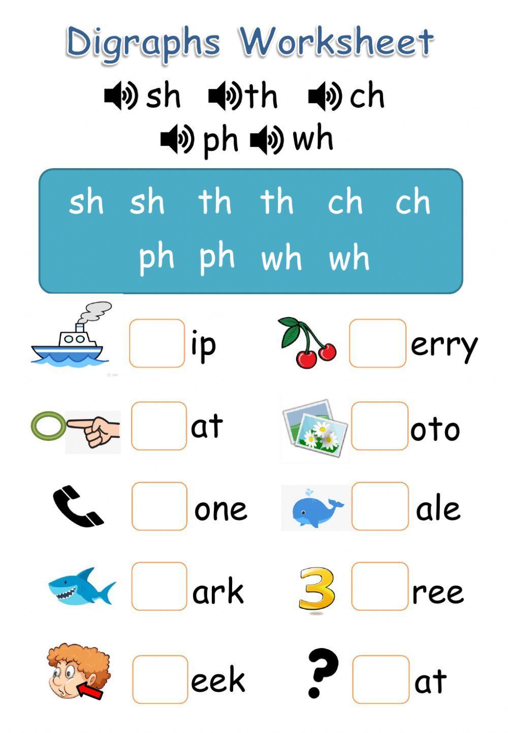 Digraphs(with hints) - SH, TH, CH, PH, WH