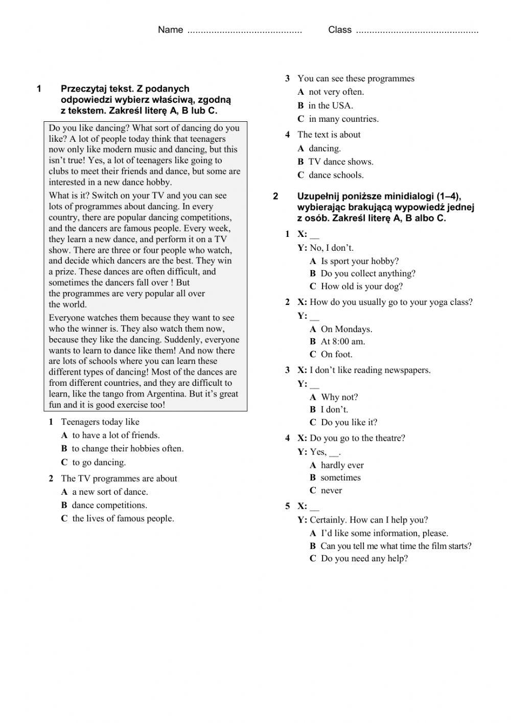 Unit 2 test present simple questions