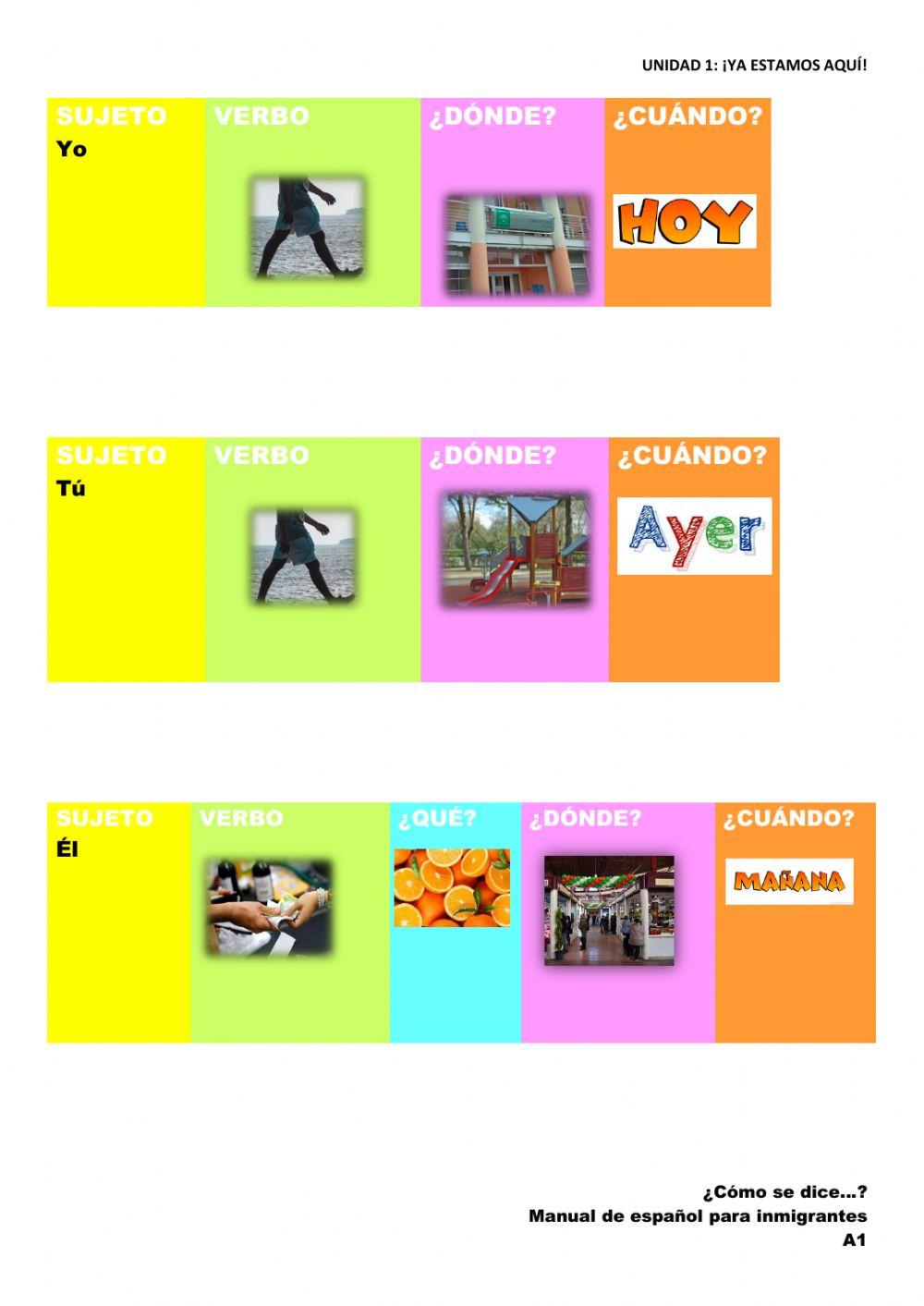 Verbos y oraciones I: Unidad 1 Ya estamos aquí