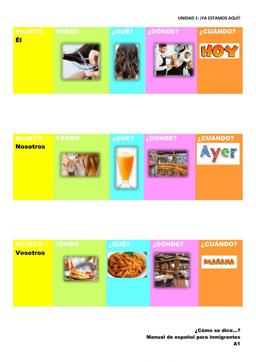 Verbos y oraciones I: Unidad 1 Ya estamos aquí