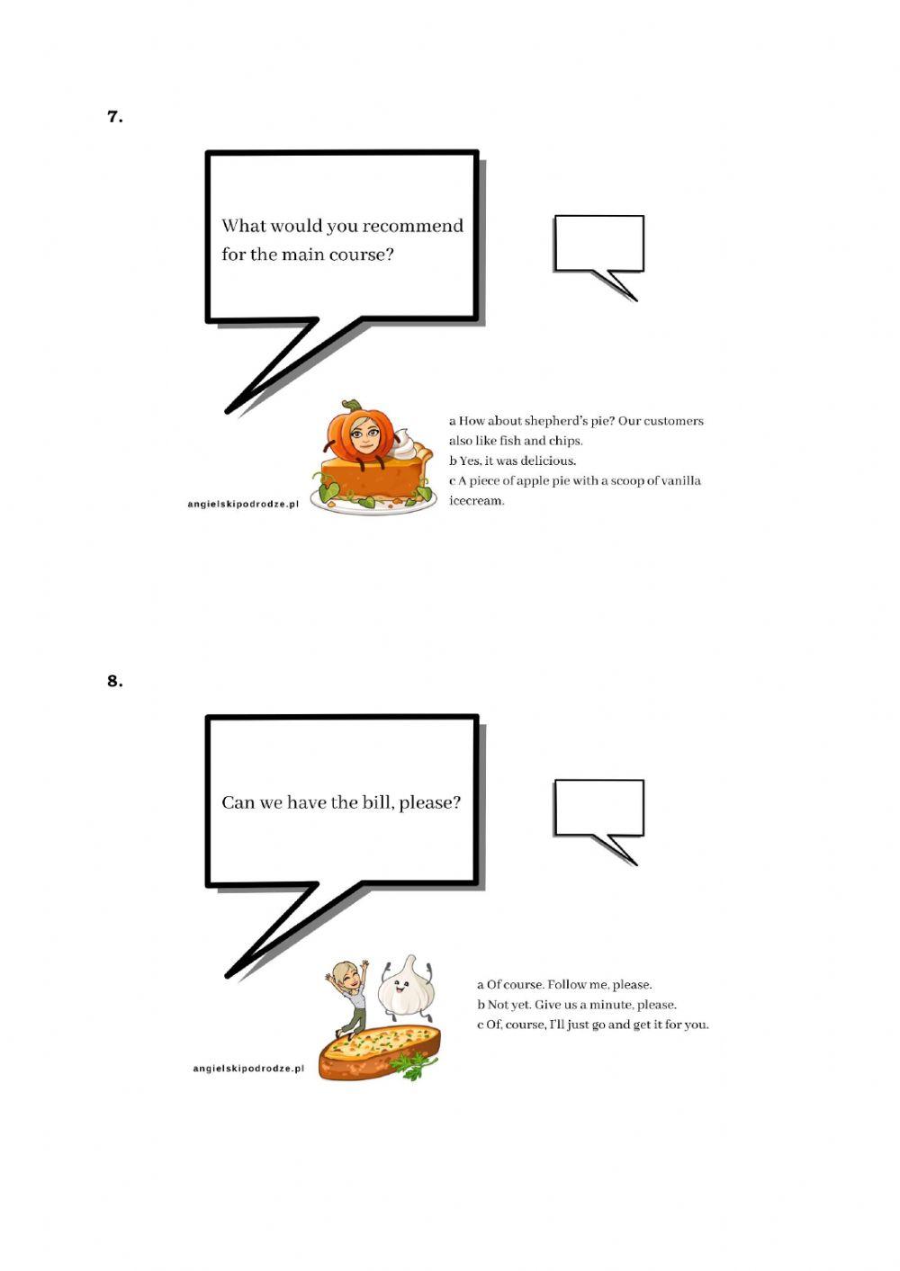 Egzamin ósmoklasisty - Language functions - At a restaurant