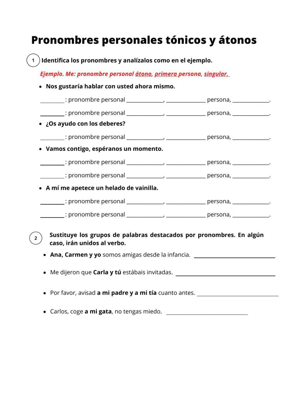 Pronombres tónicos y átonos Pronombres tónicos y átonos