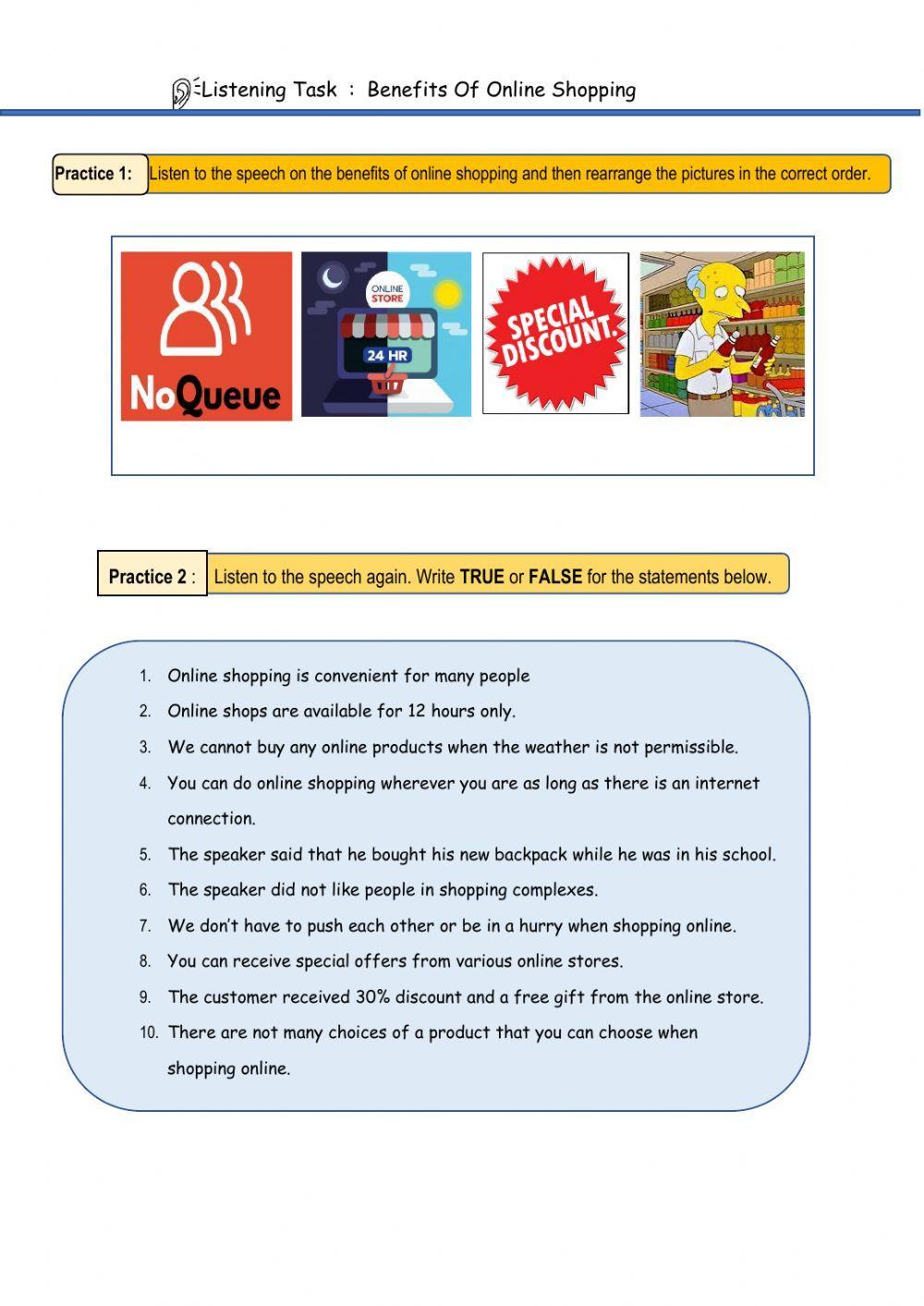 Listening : Benefits of online shopping