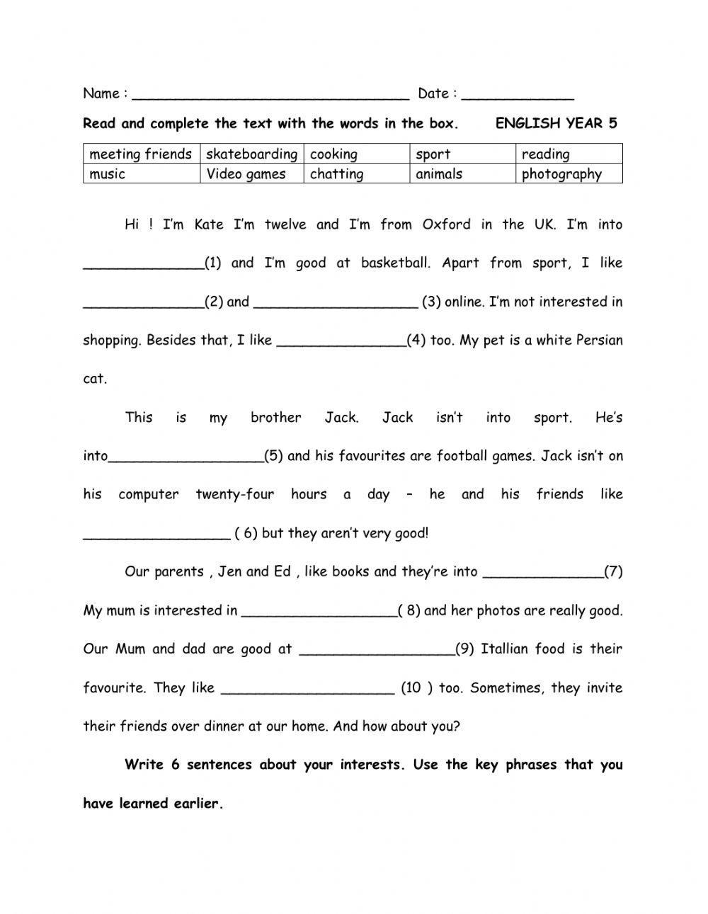 Hobbies and interests