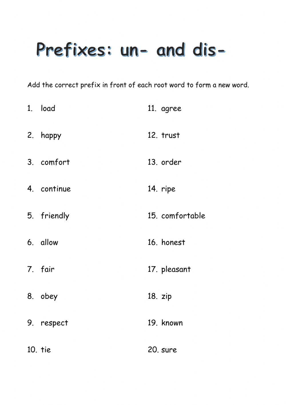 Prefix un and dis Prefix un and dis
