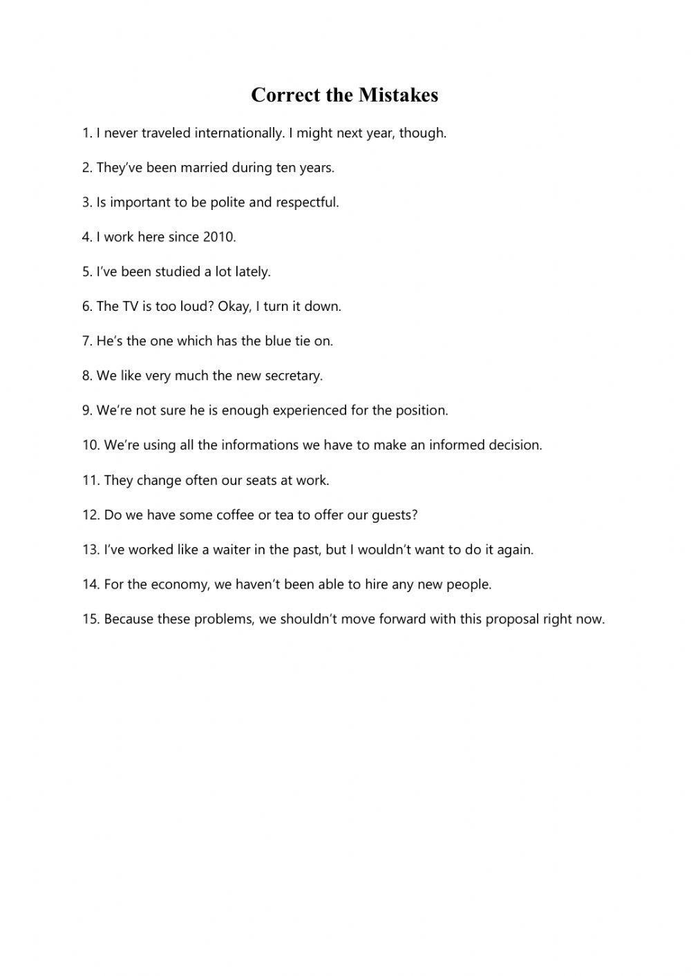 Correct the mistakes b1 online exercise for live worksheets