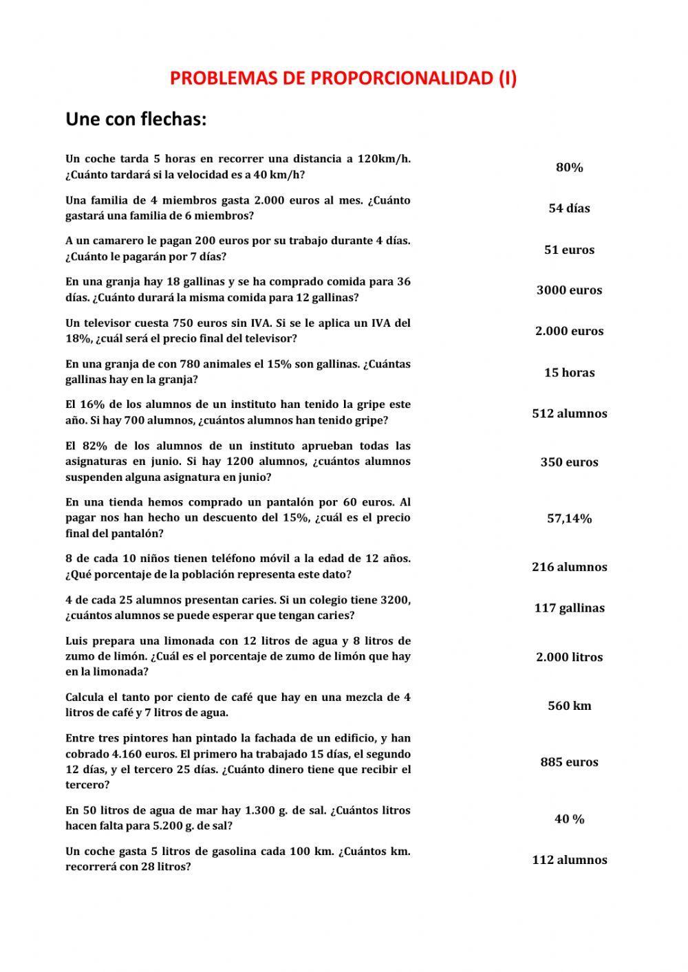 Problemas de proporcionalidad