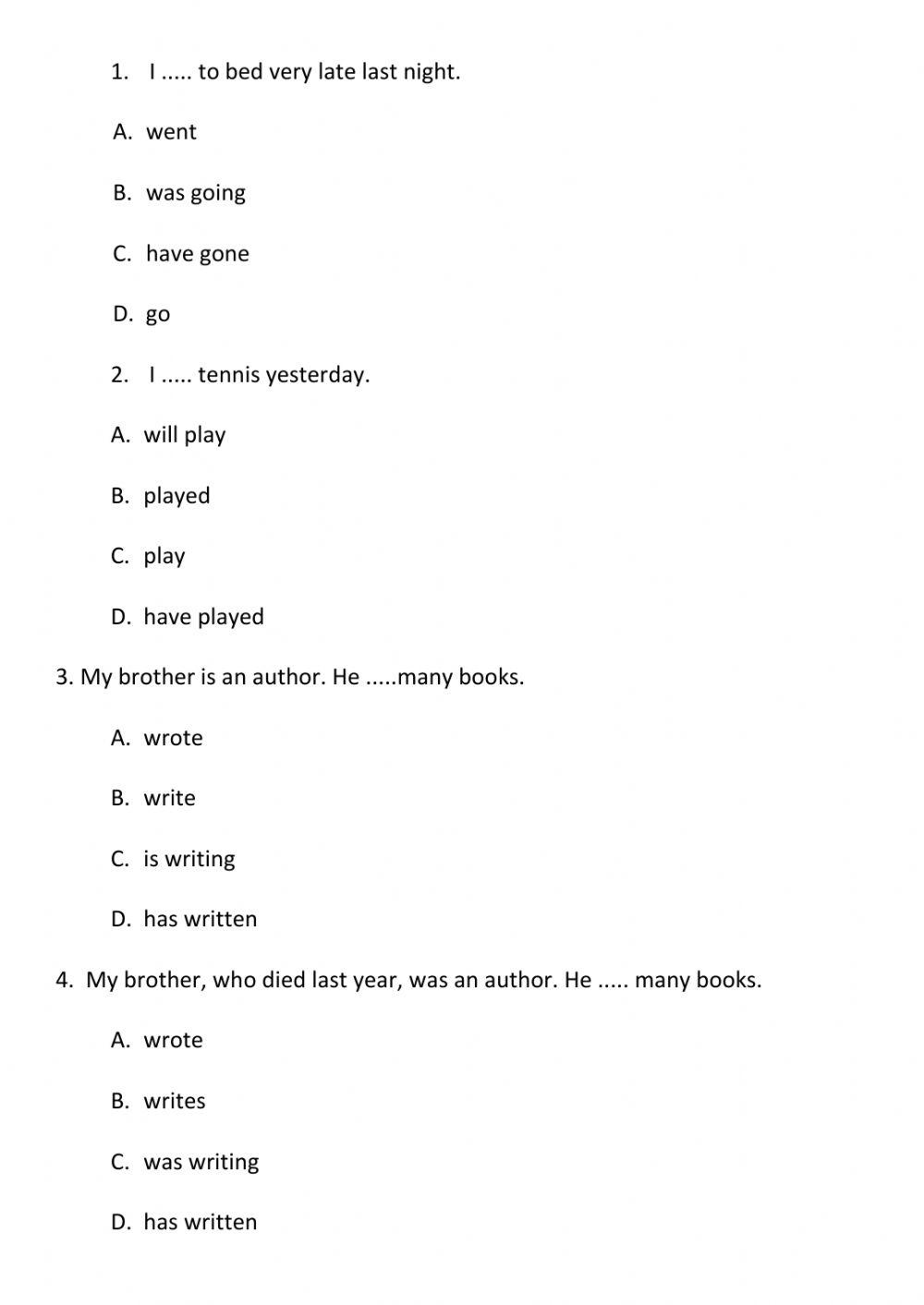 Multiple choice tenses