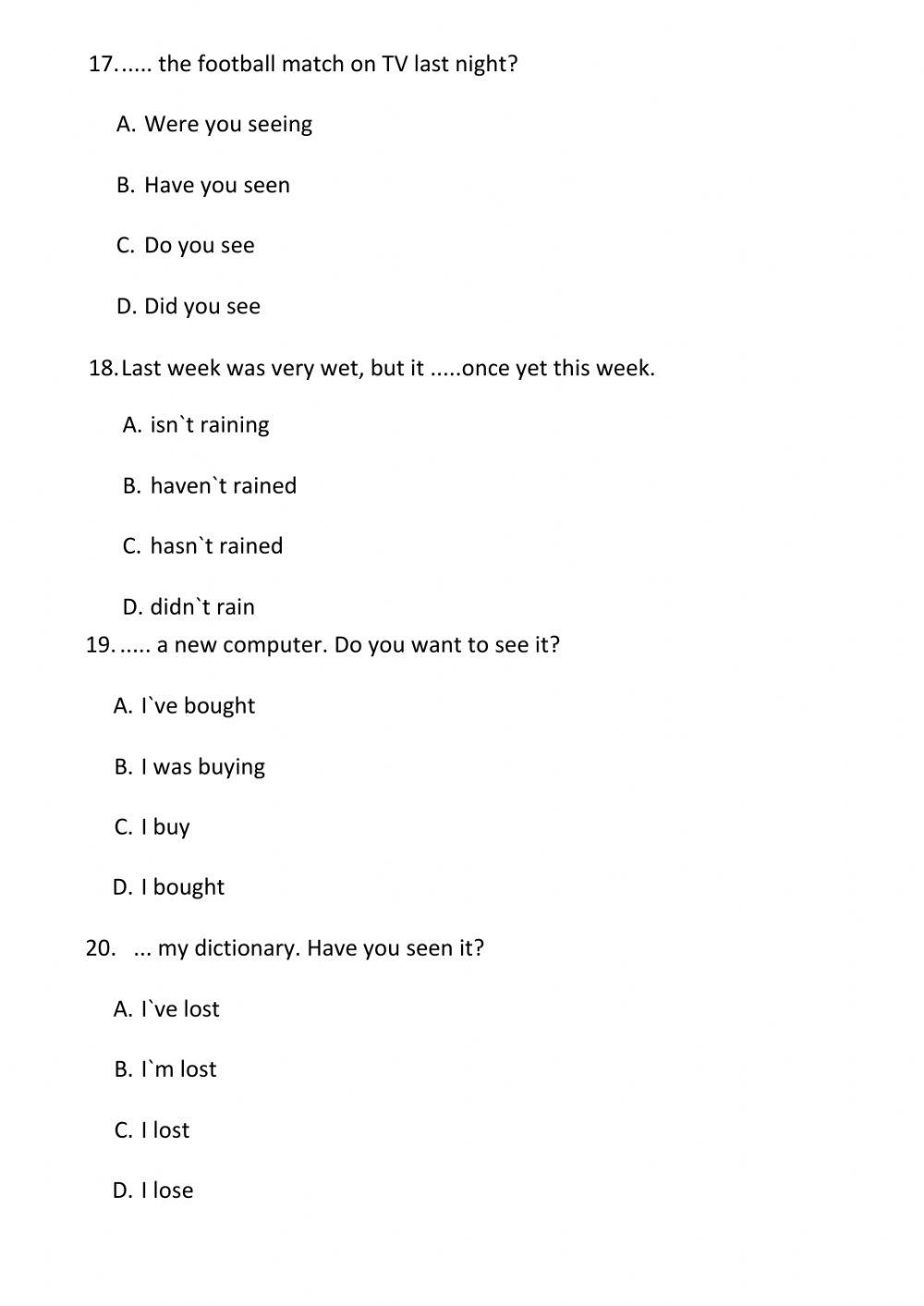 Multiple choice tenses