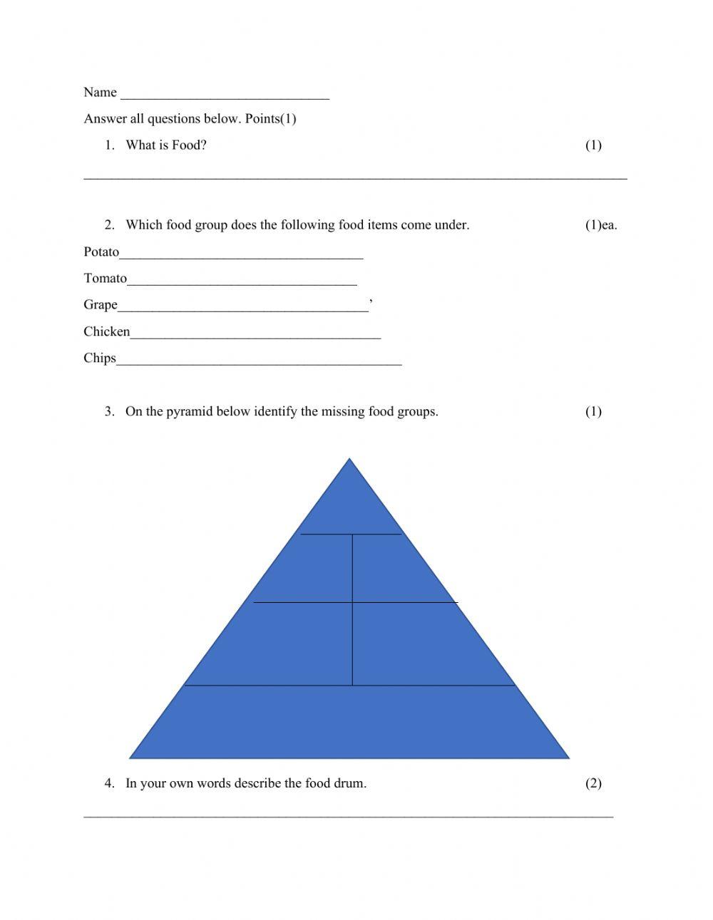 Food Groups Work sheet