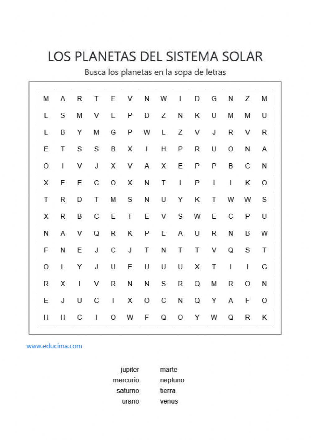 sopa letras planetas