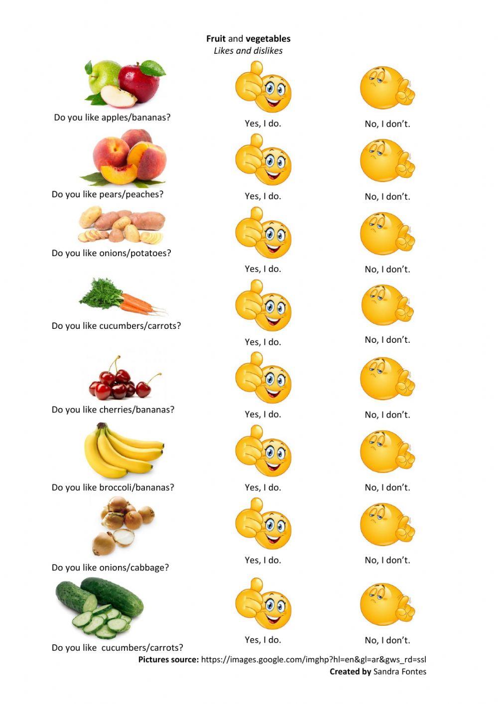 Likes and dislikes - fruits and vegetables