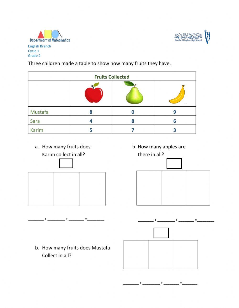 Booklet p 13 reading a table worksheet | Live Worksheets