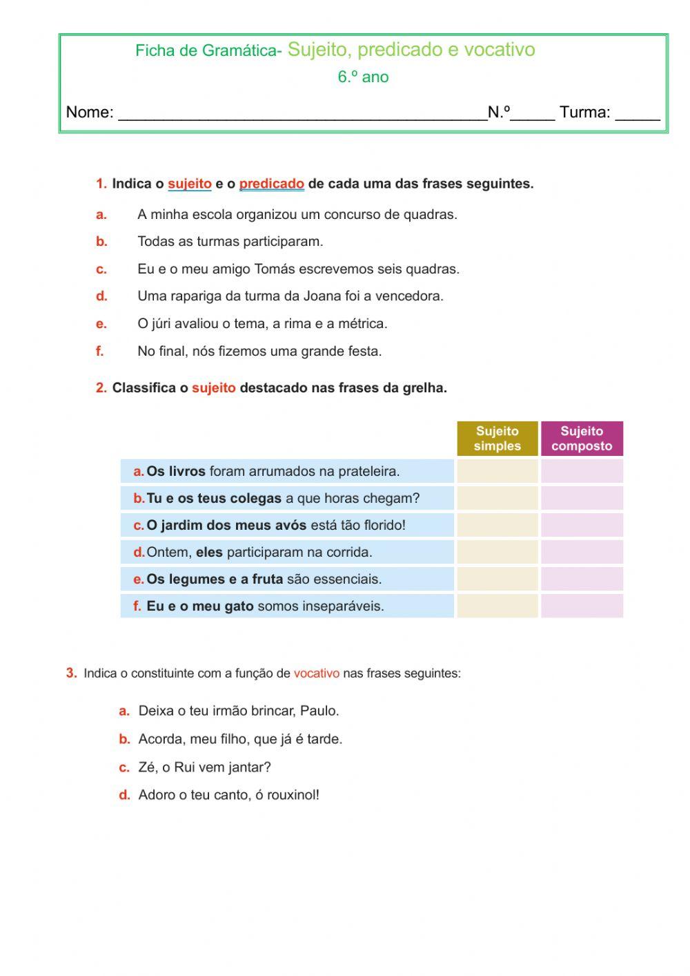 Sujeito predicado vocativo