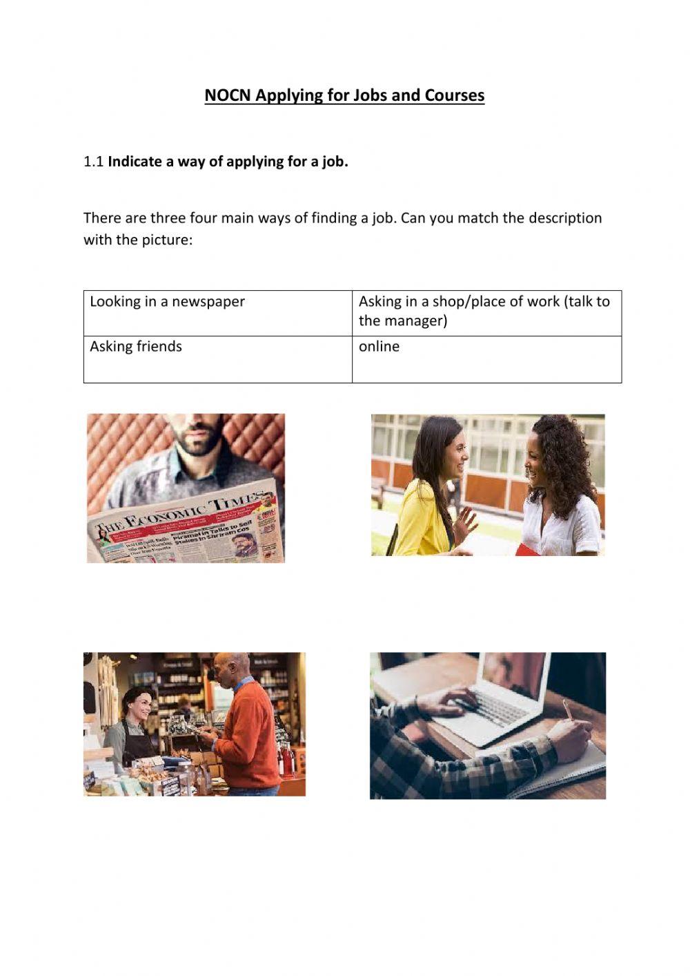 NOCN Applying for Jobs and Courses