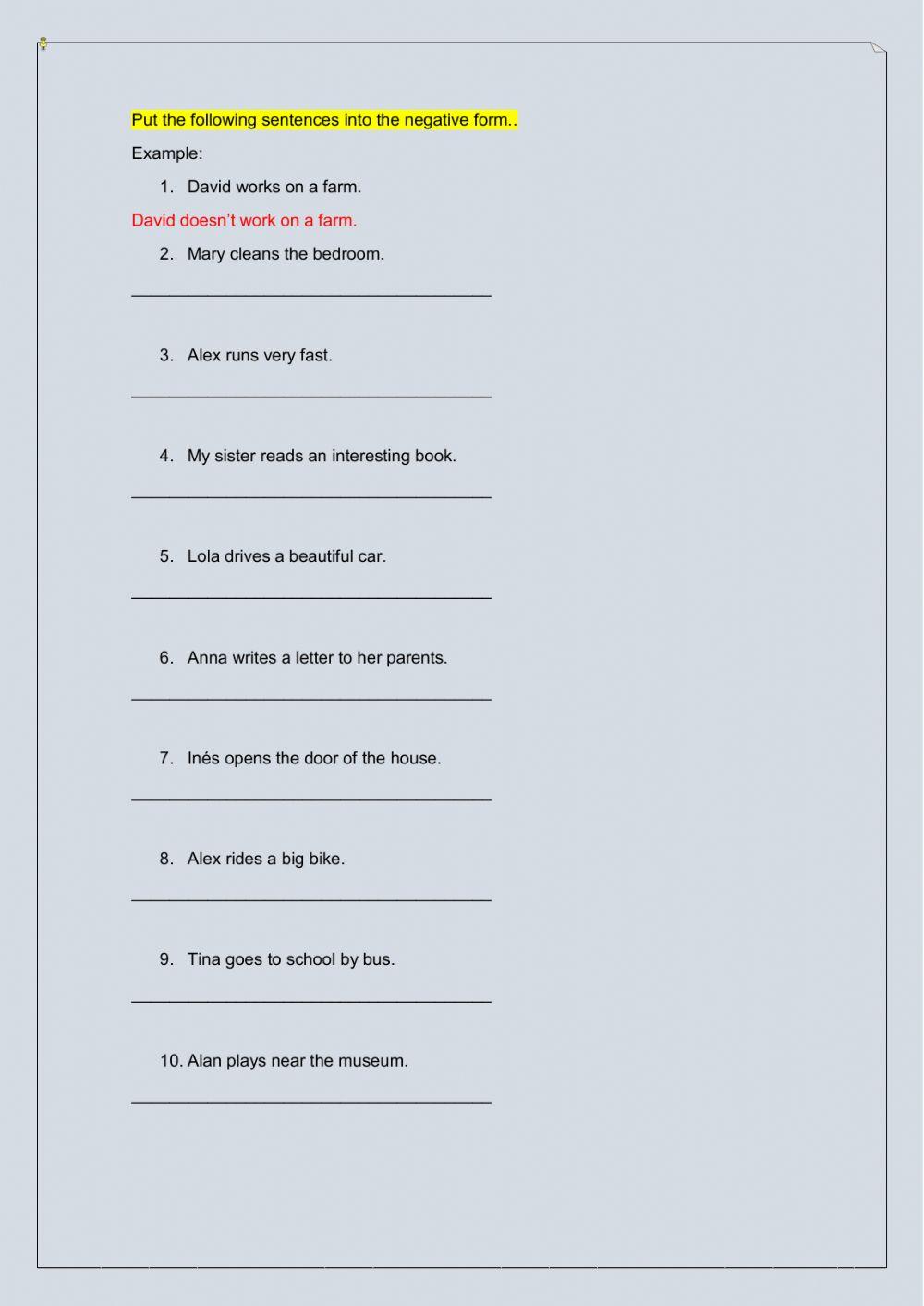 Negative form 3rd person singular