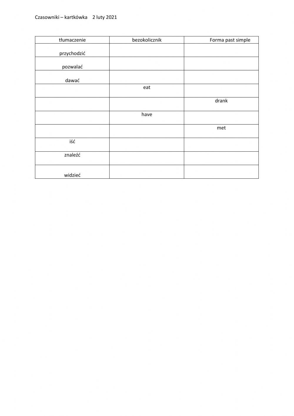 Irregular  - past simple-part 1