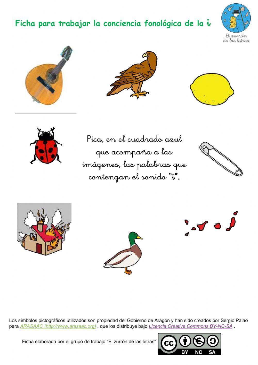 Ficha para trabajar conciencia fonológica de la i