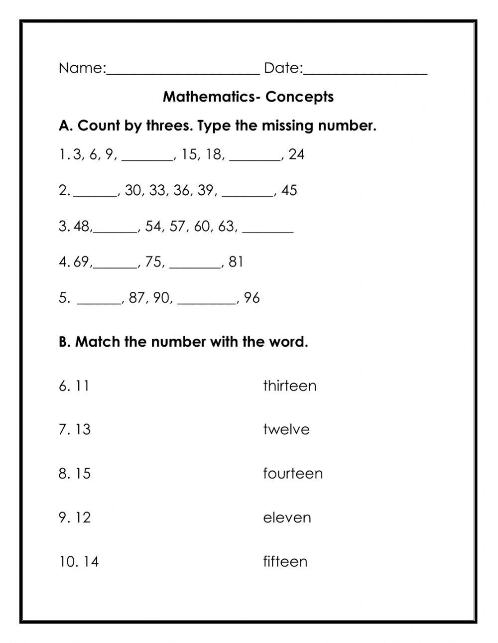 Counting by threes worksheet Live Worksheets