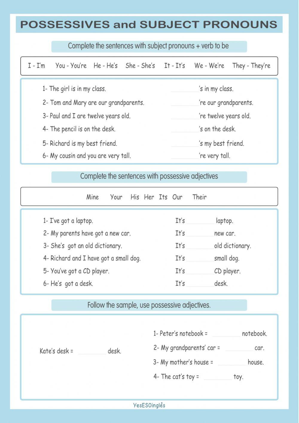 Possessives and subject pronouns