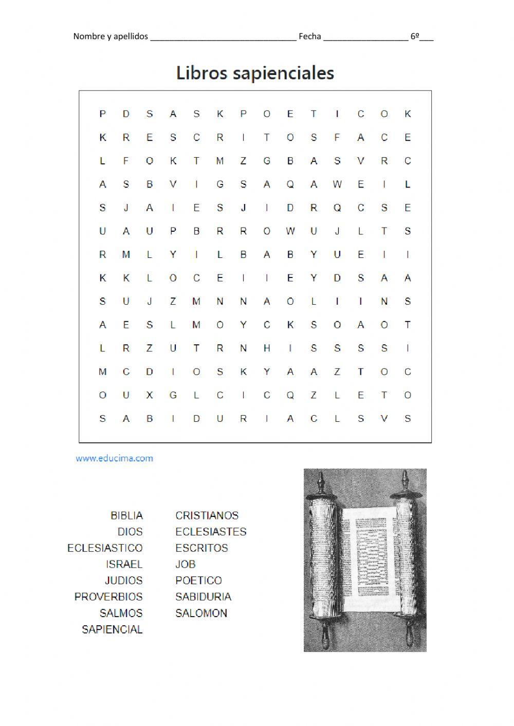Libros sapienciales - sopa letras Libros sapienciales - sopa letras