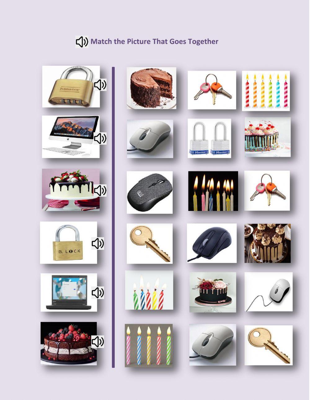 Match by association - cake and candles, Lock & key, computer & mouse - 1.03 - George