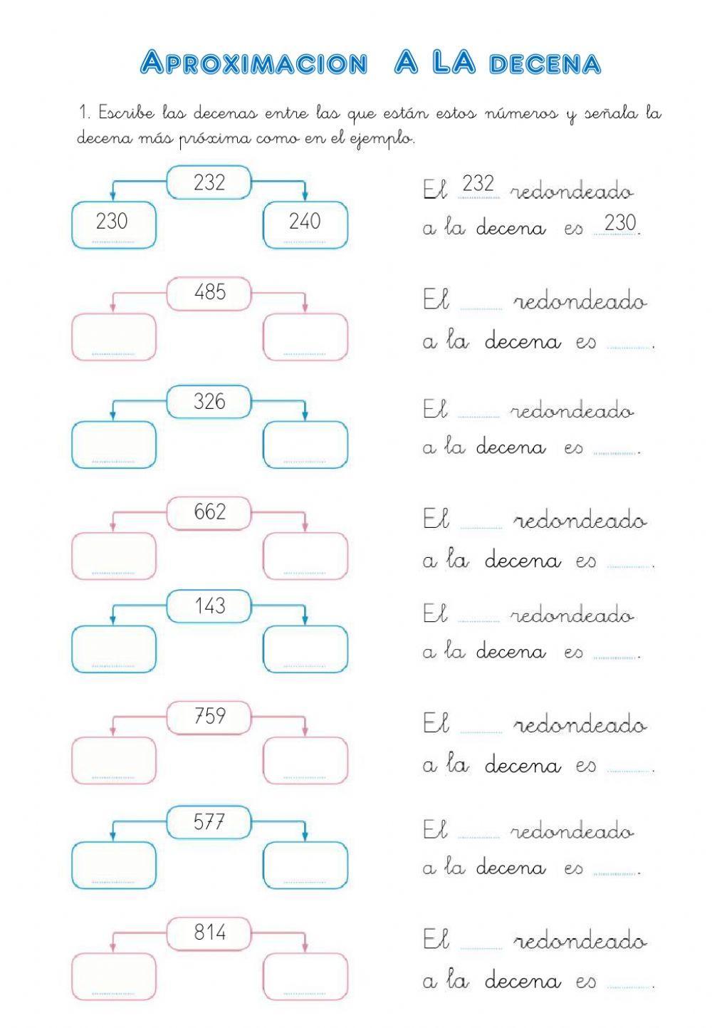 Aproximar a la decena numeros de 3 cifras Aproximar a la decena numeros de 3 cifras
