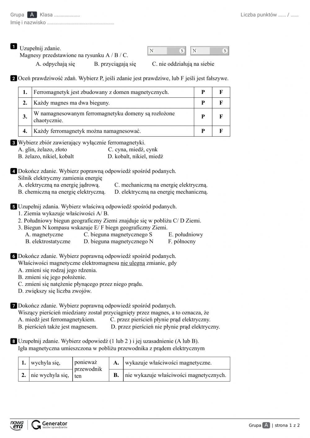 Sprawdzian Ameryka Klasa 8 Odpowiedzi 4679533 | Sprawdzian klasa 8 Magnetyzm | Małgorzata