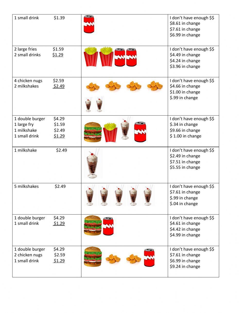 Fast Food Math 2