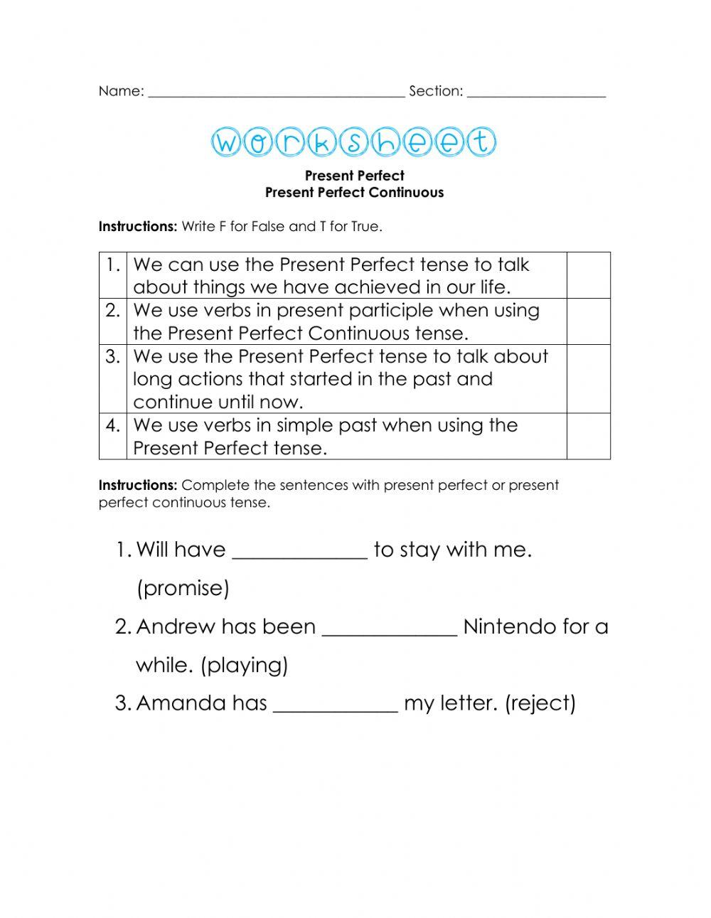 Present Perfect and Present Perfect Continuous