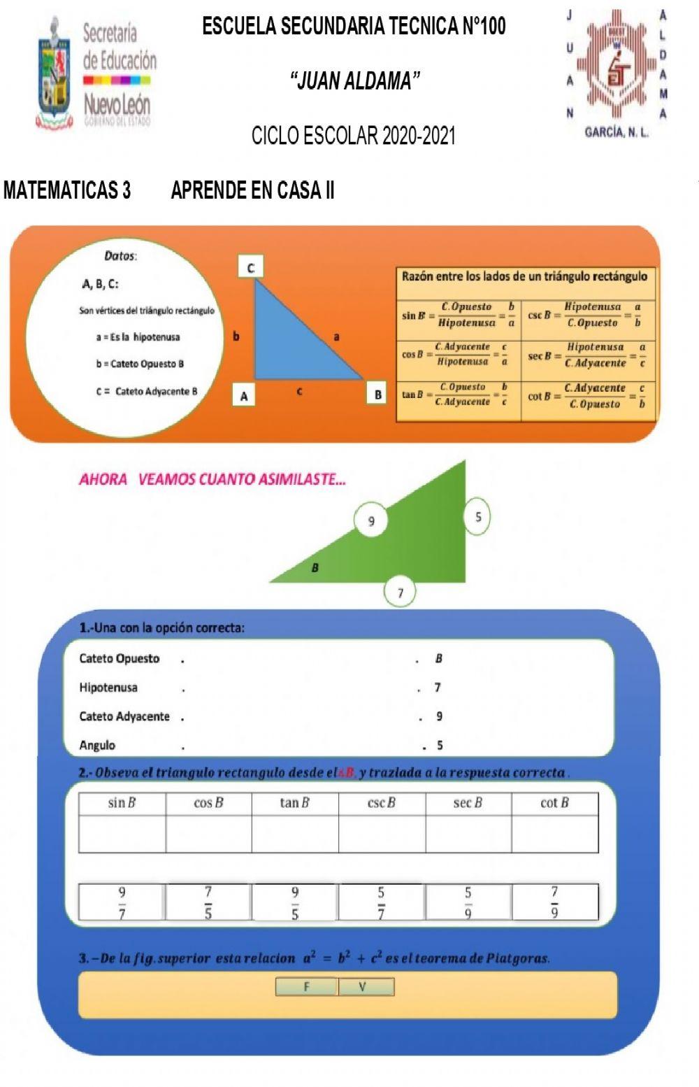 Analisis de la Relacion entre los angulos de un triangulo rectangulo y sus lados.
