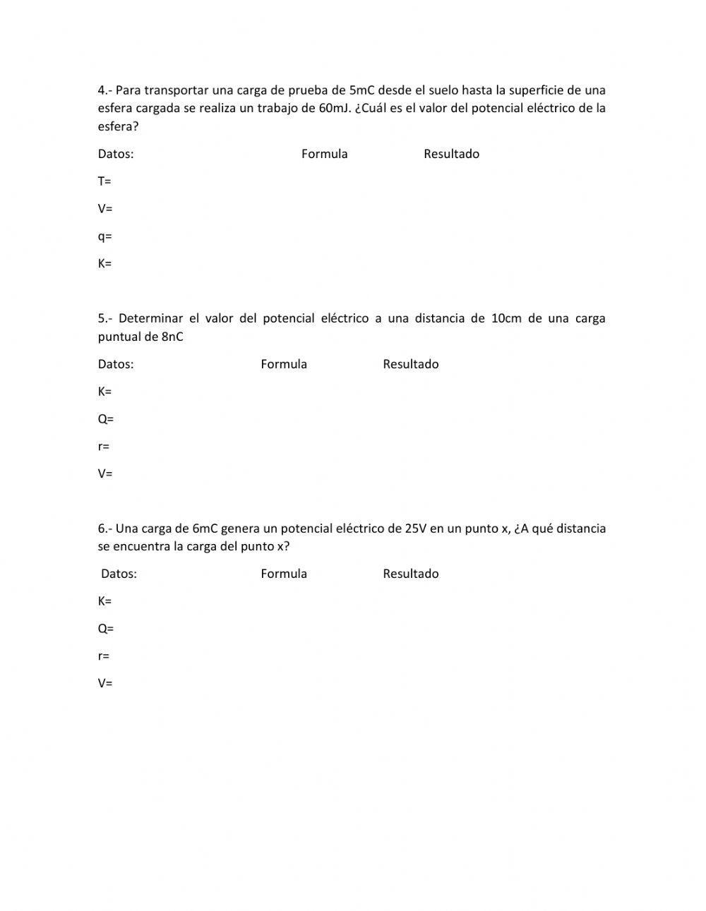 Ejercicios de campo y potencial eléctrico