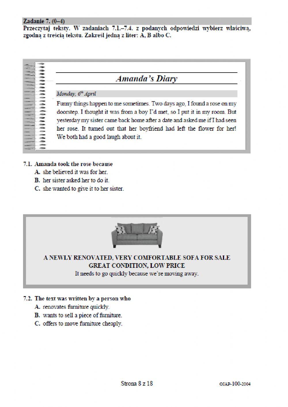 Egzamin Ósmoklasisty CKE probny 23 kwietnia 2020 wersja X - A.Soszka - od ćw. 6 ćwiczenia