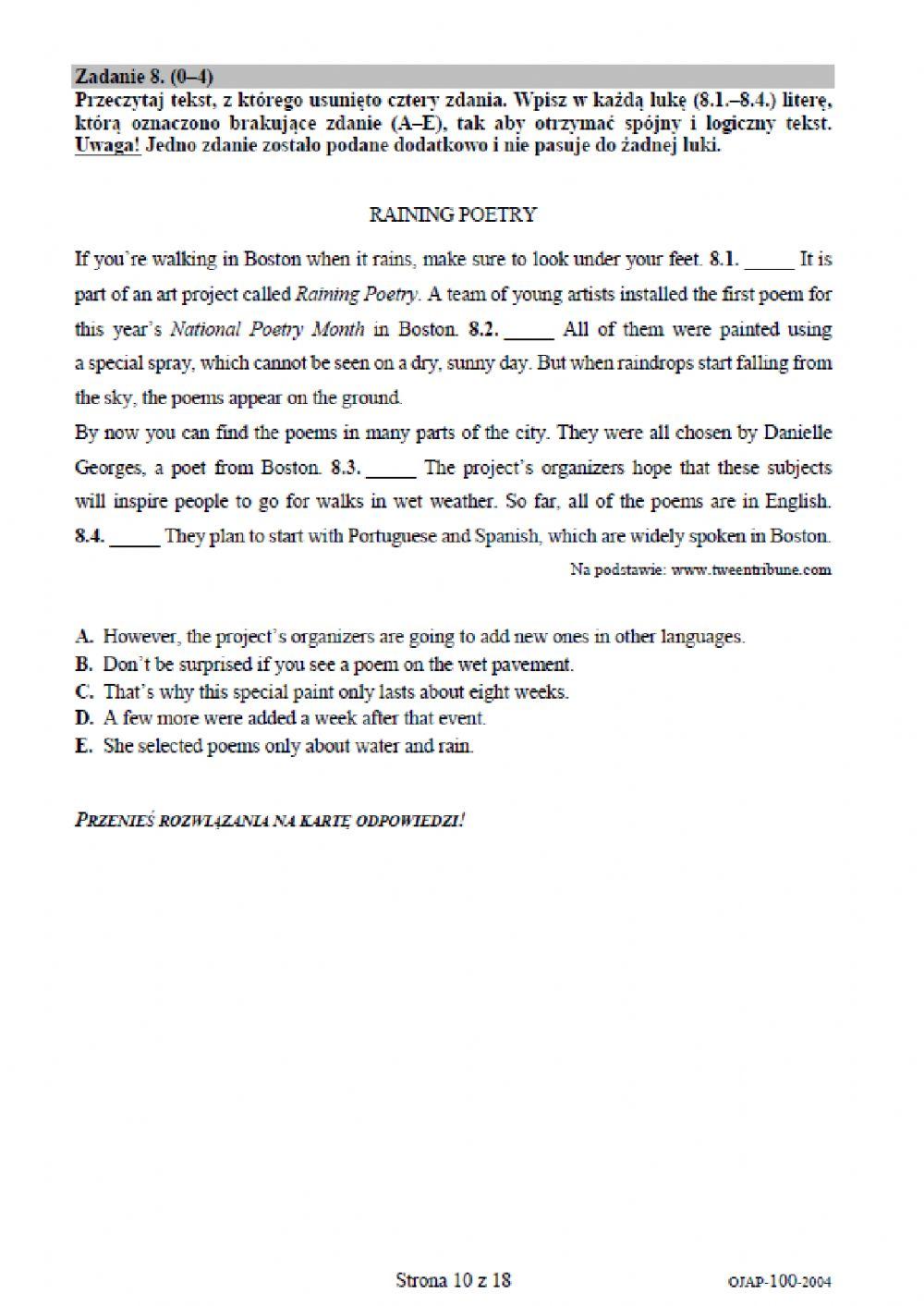 Egzamin Ósmoklasisty CKE probny 23 kwietnia 2020 wersja X - A.Soszka - od ćw. 6 ćwiczenia