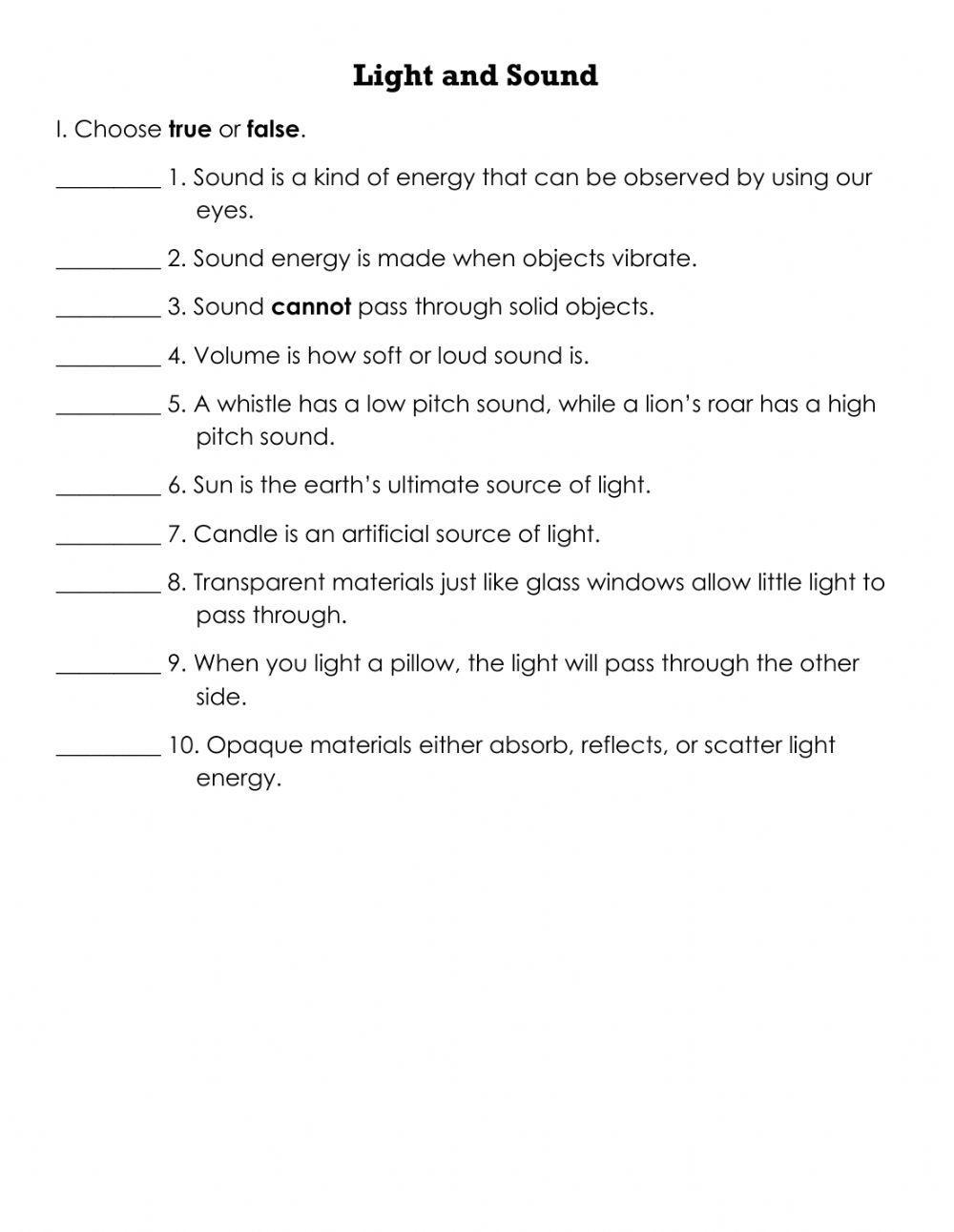 Light and Sound QUIZ