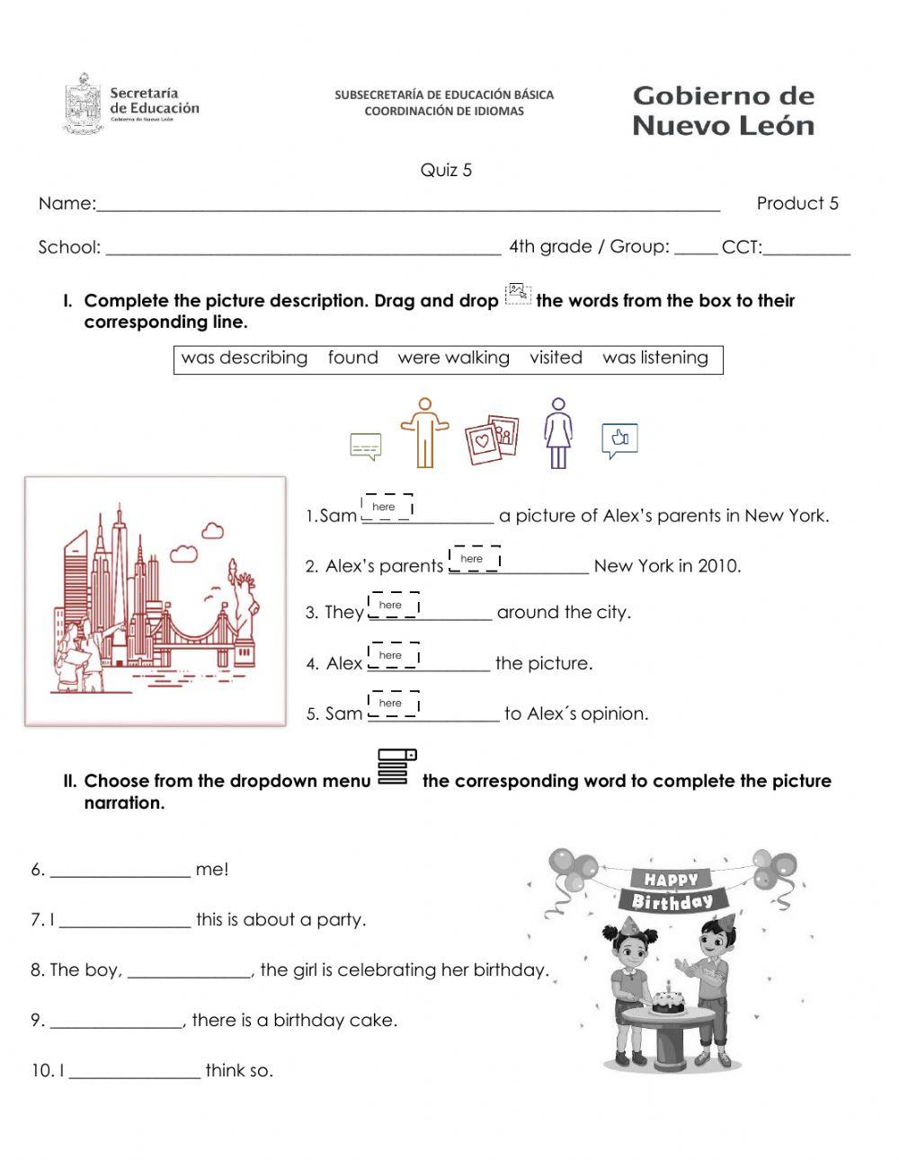 Product 5 Quiz 4th grade