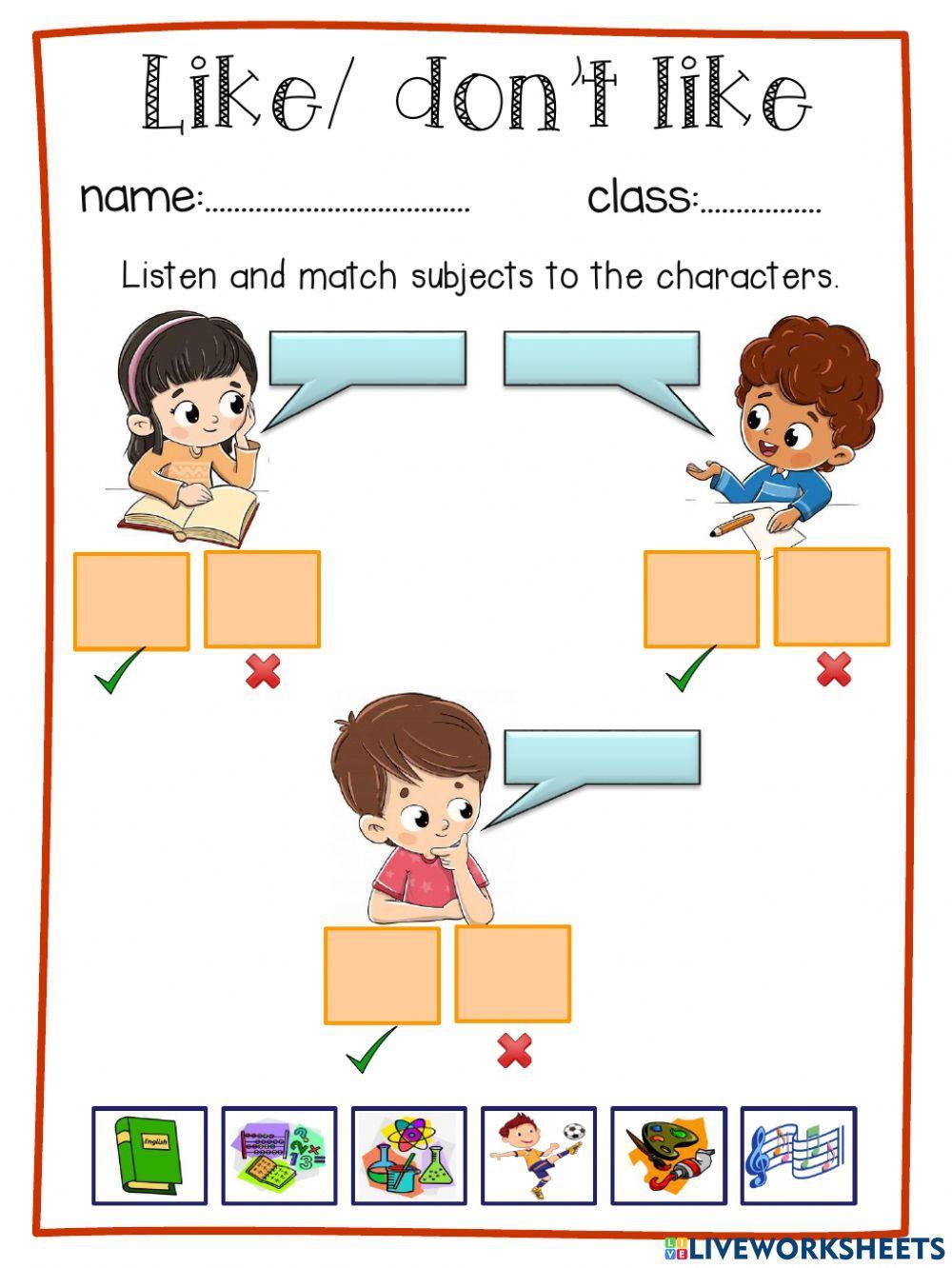 I like- Don't like-Subjects