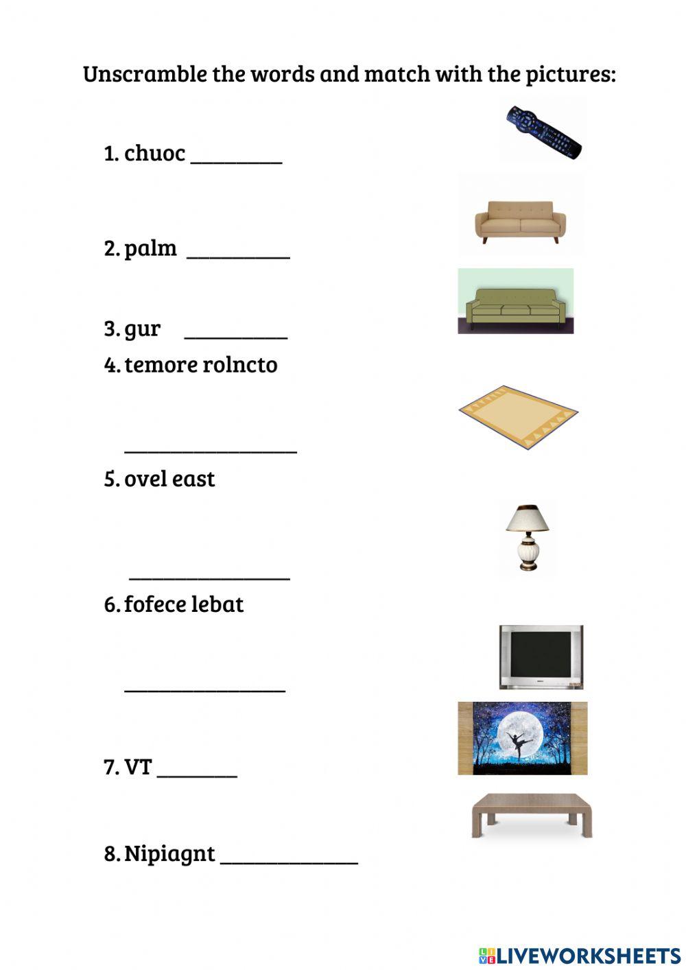 Living Room vocabulary practice
