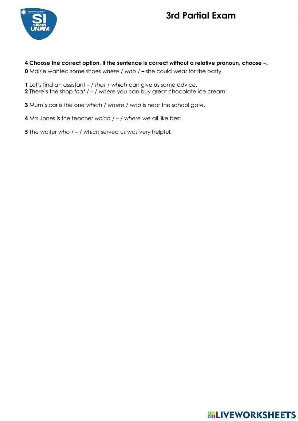 3rd Partial Exam (Elementary)