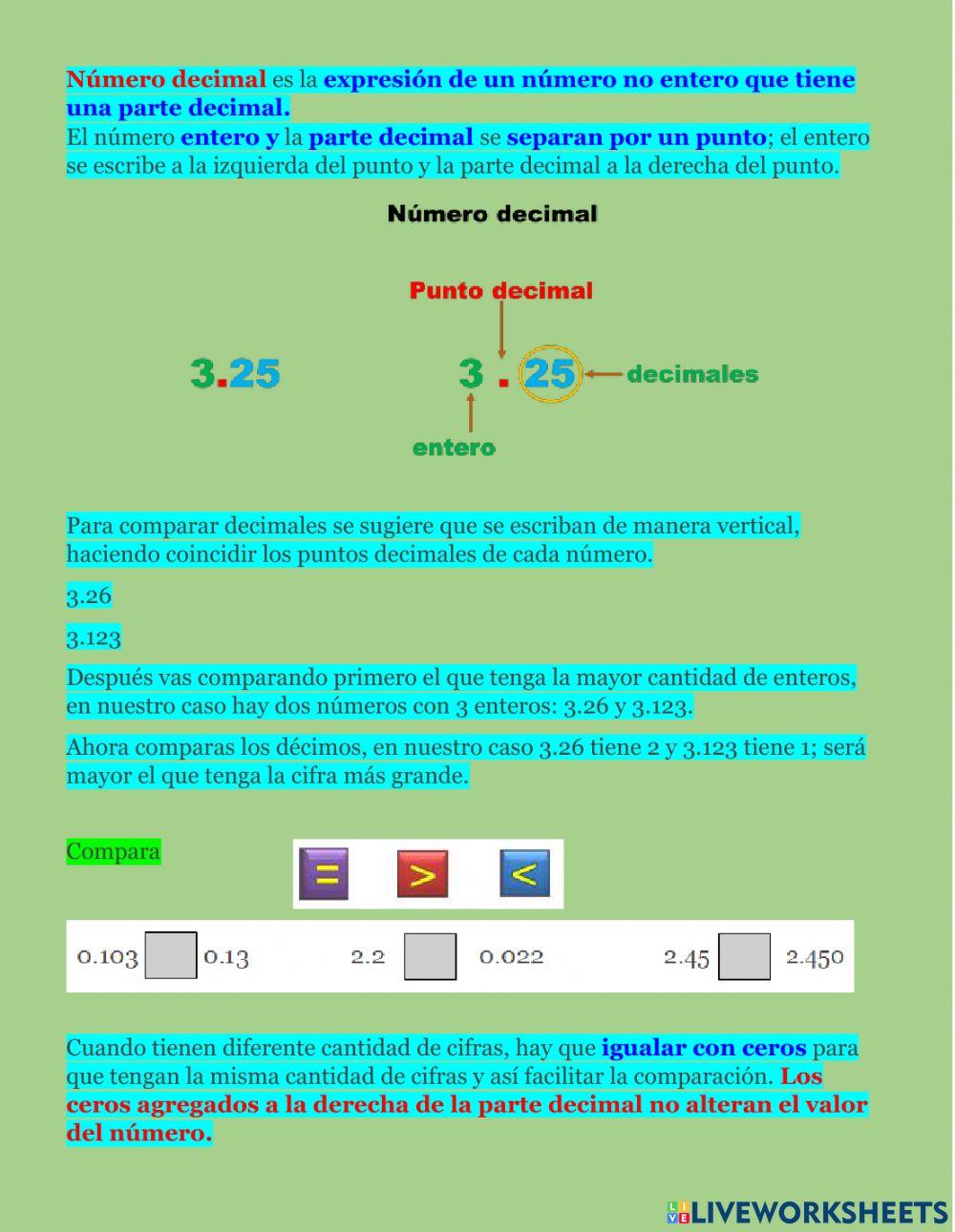 Comparación de números decimales