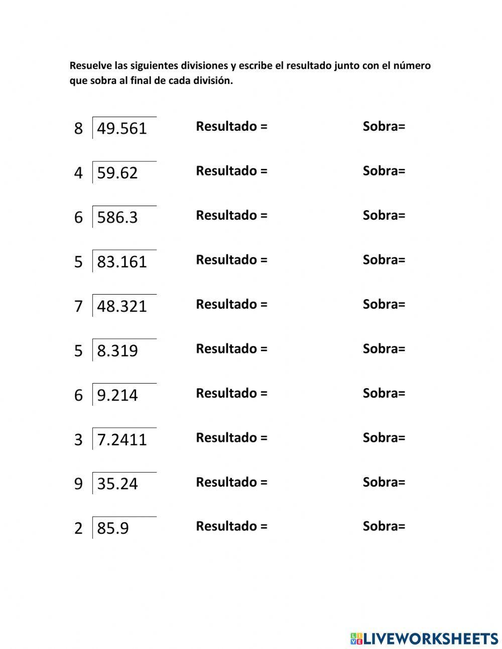 División con punto decimal