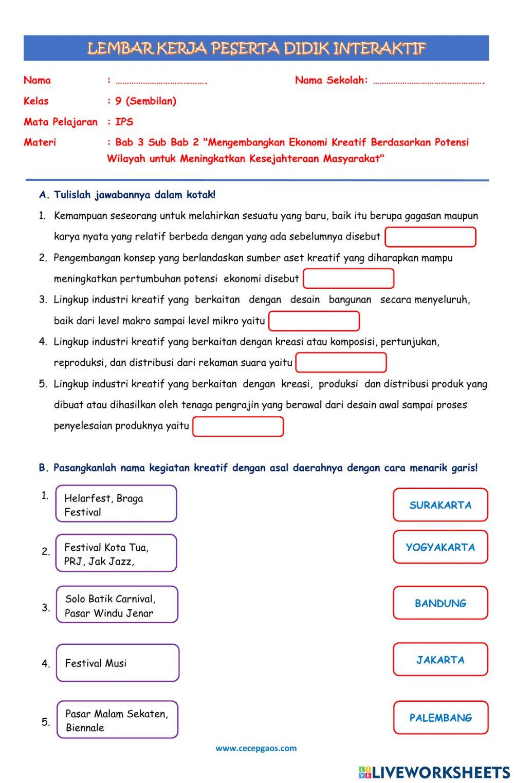 LKS Interaktif IPS Kelas 9 Bab 3 Subbab 2 Mengembangkan Ekonomi Kreatif Berdasarkan Potensi Wilayah untuk Meningkatkan Kesejahteraan Masyarakat