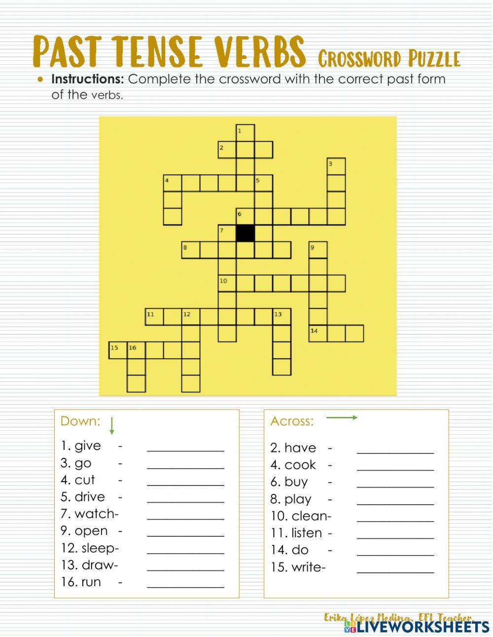 Past Tense Verbs Crossword Puzzle