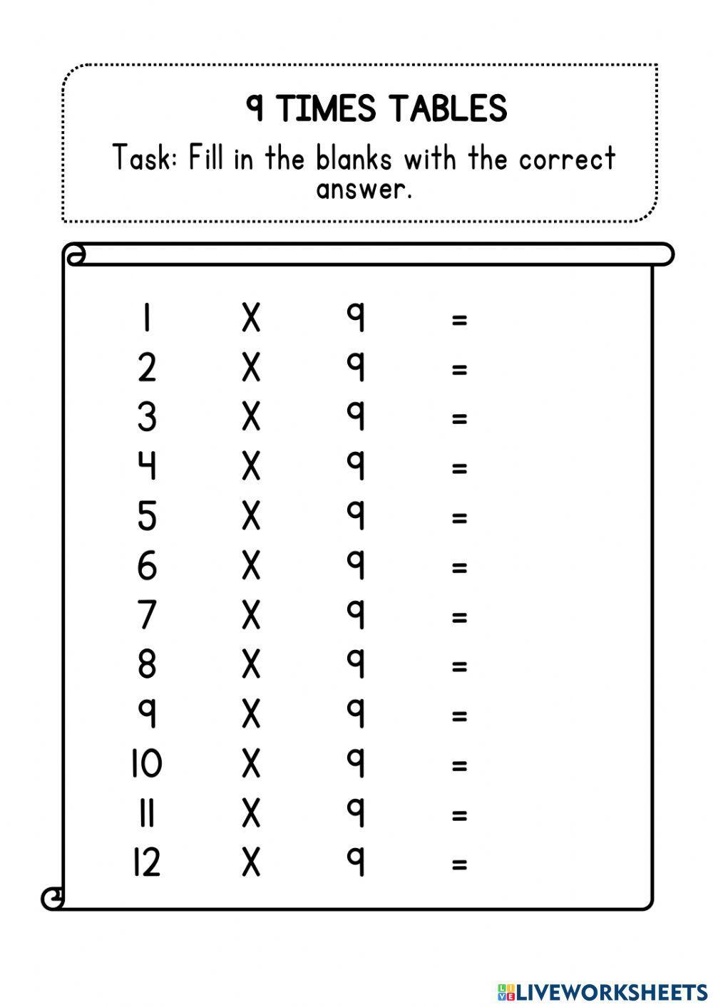 9 Times Tables