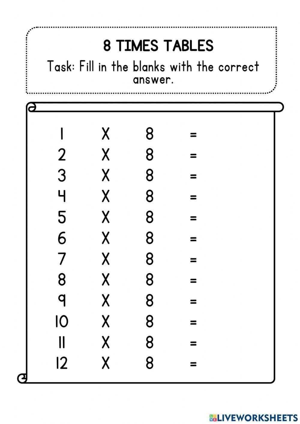 710460 8 Times Tables NabilahAI LiveWorksheets
