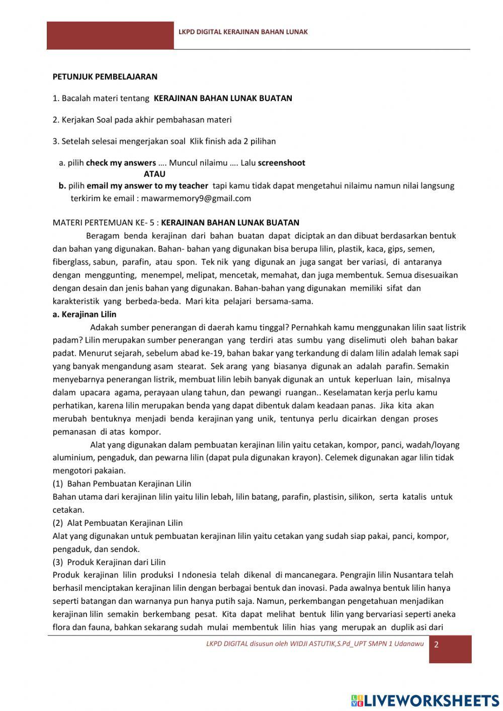 Lkpd kerajinan BAHAN LUNAK
